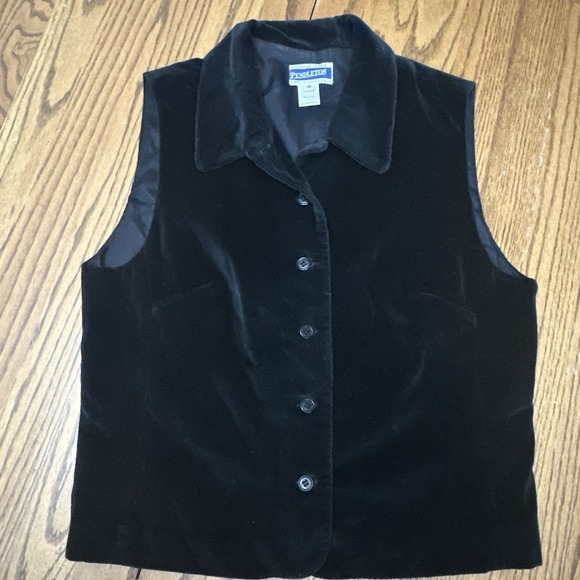 VTG Pendleton Vest Womens 10 Velour Black Knockabouts Made In USA Collared Goth - Picture 1 of 7